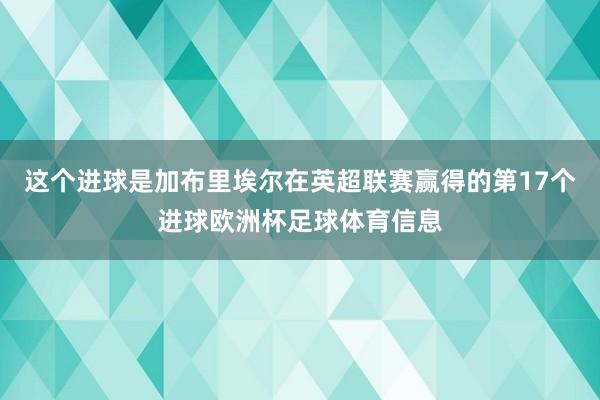这个进球是加布里埃尔在英超联赛赢得的第17个进球欧洲杯足球体育信息