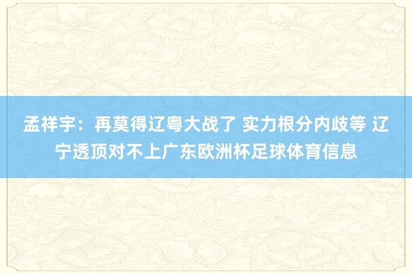 孟祥宇:再莫得辽粤大战了 实力根分内歧等 辽宁透顶对不上广东欧洲杯足球体育信息