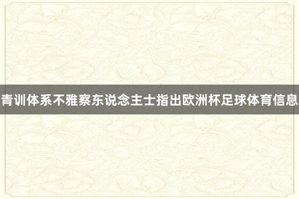 青训体系不雅察东说念主士指出欧洲杯足球体育信息