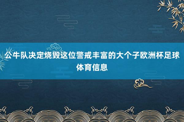 公牛队决定烧毁这位警戒丰富的大个子欧洲杯足球体育信息